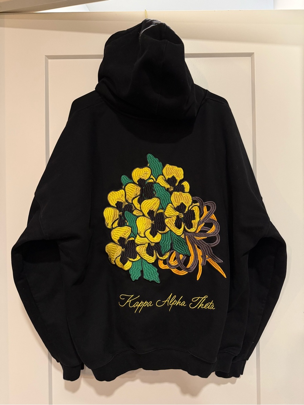 Black Hoodie with Yellow Floral Embroidery - Kappa Alpha Theta (KAO)